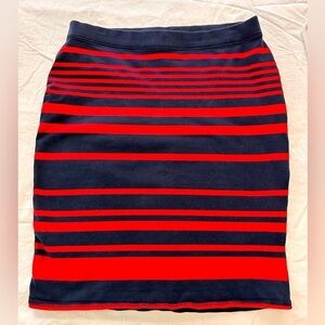 Old Navy Spandex/Cotton Blend Red & Navy Striped Pencil Skirt Size Large